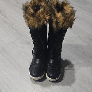 JustFab Black and Brown Fur-Trimmed Winter Boots